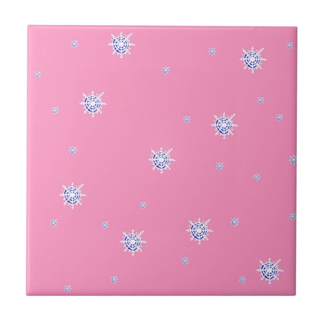 Pink Winter Snowflakes   Ceramic Tile (Front)