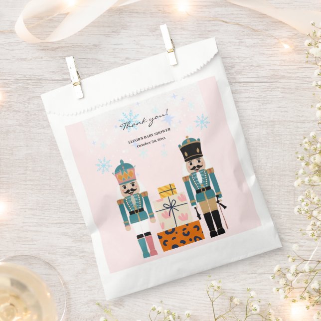 Pink Winter Snowflakes Nutcracker Baby Shower Favor Bag (Clipped)