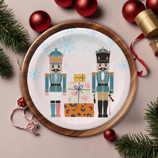 Pink Winter Snowflakes Nutcracker Baby Shower Paper Plates (Creator Uploaded)