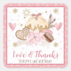 Pink Winter Sweets Birthday Party Favor Square Sticker