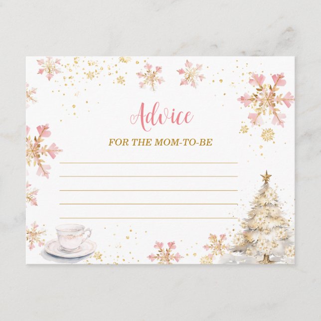 Pink Winter Tea Party Baby Shower Advice For Mom Enclosure Card (Front)
