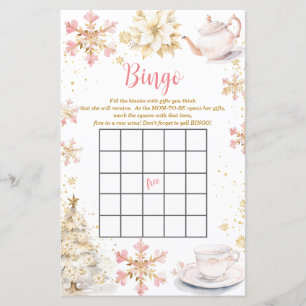 Pink Winter Tea Party Baby Shower Bingo Game