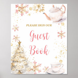 Pink Winter Tea Party Baby Shower Guest Book