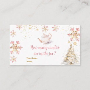 Pink Winter Tea Party Baby Shower How Many Candies Enclosure Card