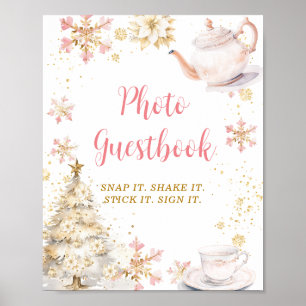 Pink Winter Tea Party Baby Shower Photo Guestbook