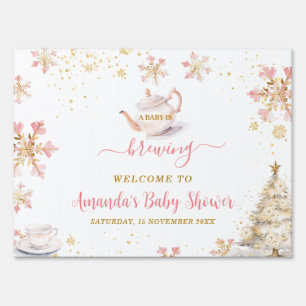 Pink Winter Tea Party Baby Shower Welcome Yard Sign