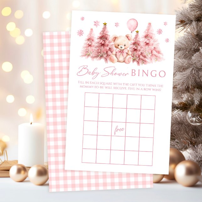 Pink Winter Teddy Bear Baby Girl Shower Game Bingo (Creator Uploaded)