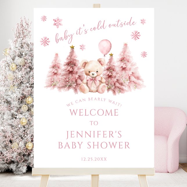 Pink Winter Teddy Bear Baby Girl Shower Welcome  Foam Board (Creator Uploaded)
