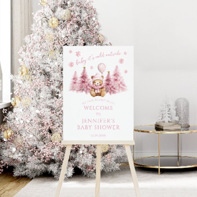 Pink Winter Teddy Bear Baby Girl Shower Welcome  Foam Board (Creator Uploaded)