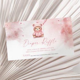 Pink Winter Teddy Bear Baby Shower Diaper Raffle Enclosure Card