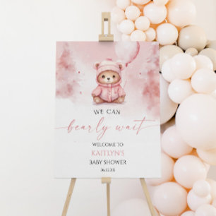 Pink Winter Teddy Bear Baby Shower Welcome Sign