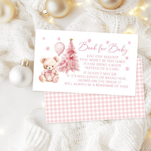 Pink Winter Teddy Bear Book for Baby Girl Shower Enclosure Card