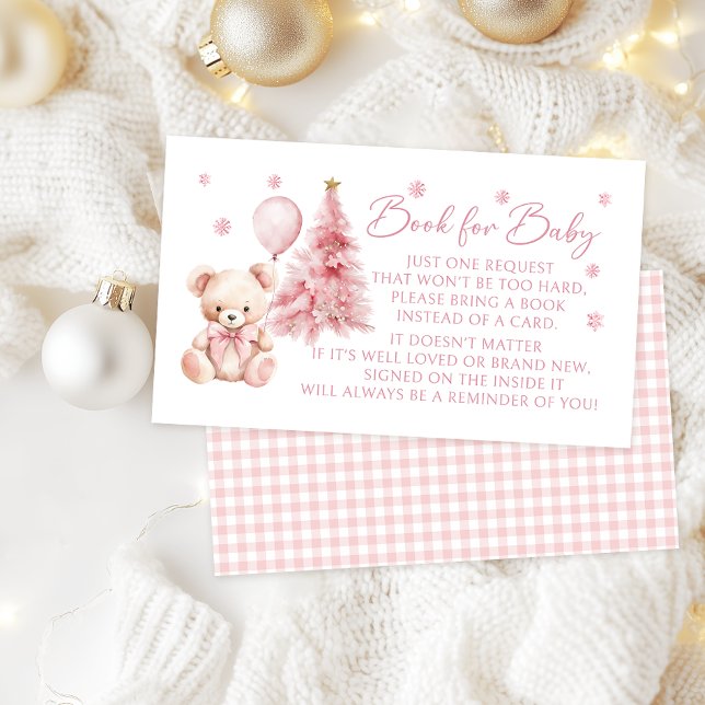 Pink Winter Teddy Bear Book for Baby Girl Shower Enclosure Card (Creator Uploaded)