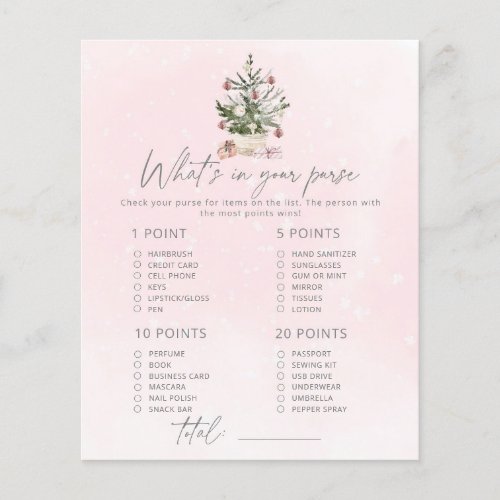 Pink Winter whats in your purse baby shower game