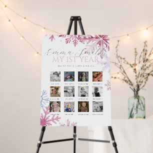 Pink Winter Wonderland 1st Birthday 12 Months Foam Board