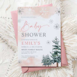 Pink Winter Wonderland Baby Girl Shower Invitation