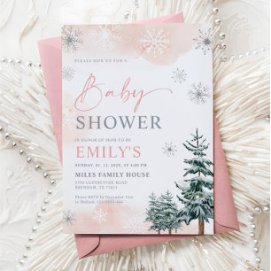 Pink Winter Wonderland Baby Girl Shower Invitation