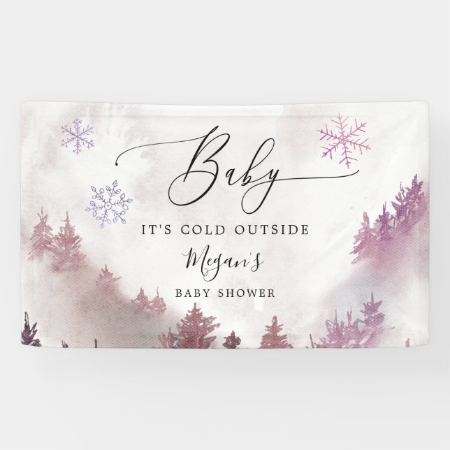 Pink Winter Wonderland Baby Shower Banner (Horizontal)