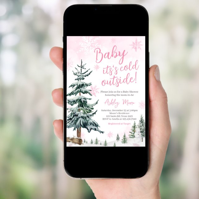 Pink Winter Wonderland Baby Shower Invitation (Front Digital)