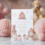 Pink Winter Wonderland Baby Shower Invitation<br><div class="desc">Invite guests to a cozy celebration with this Pink Winter Wonderland Baby Shower invitation. Featuring a charming snowman, gingerbread house, and pink Christmas ornaments, this sweet design sets the perfect tone for a winter baby shower. Personalize with your event details easily. Ideal for festive, winter-themed baby showers. - Designed by...</div>