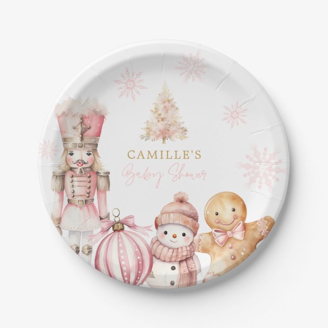 Pink Winter Wonderland Baby Shower Paper Plates (Front)