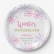 Pink Winter Wonderland Baby Shower Snowflakes Girl Paper Plates