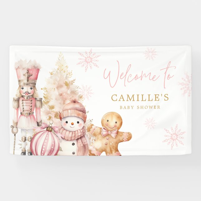 Pink Winter Wonderland Baby Shower Welcome Banner (Horizontal)