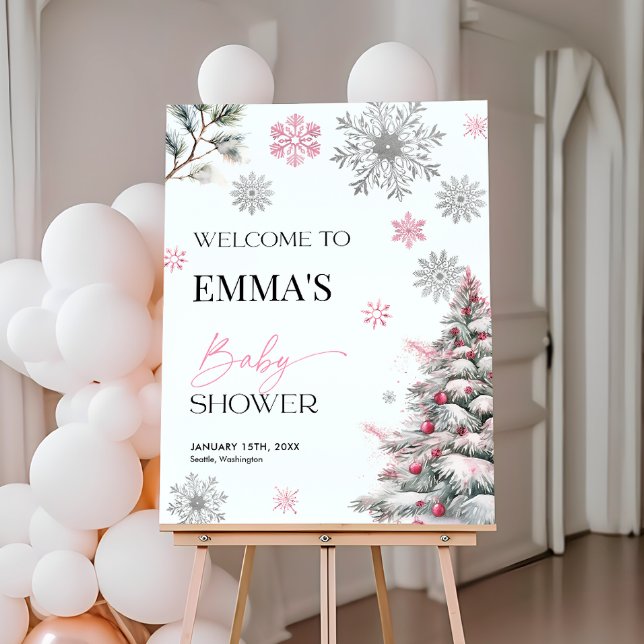 Pink Winter Wonderland Baby Shower Welcome Sign (Creator Uploaded)