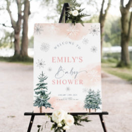 Pink Winter Wonderland Baby Shower Welcome Sign