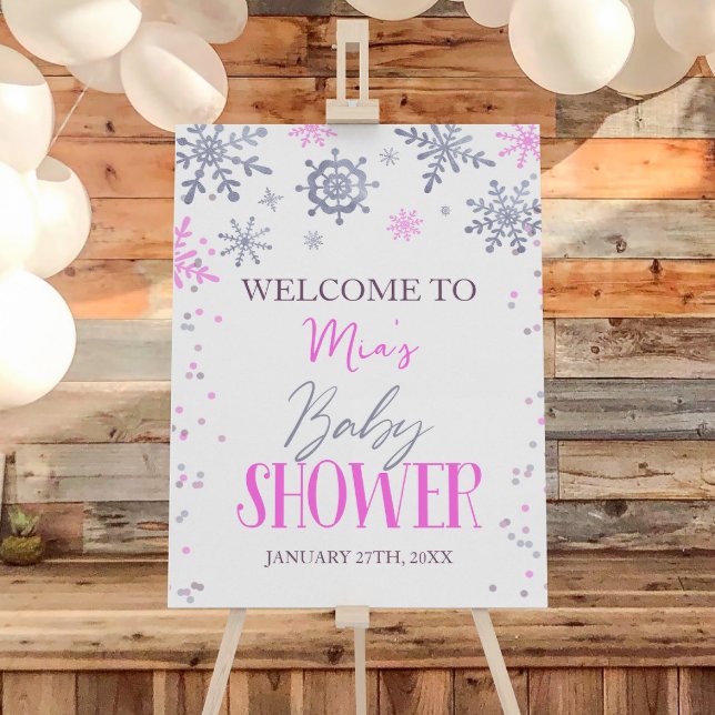 Pink Winter Wonderland Baby Shower Welcome Sign (Creator Uploaded)