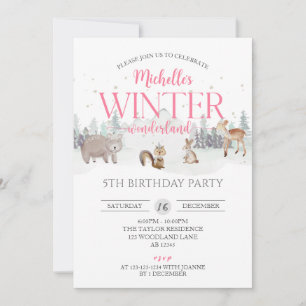Pink Winter Wonderland Birthday, Girl 5th Birthday Invitation