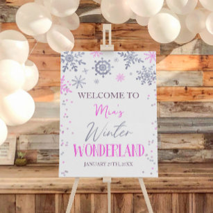 Pink Winter Wonderland Birthday Party Welcome Sign