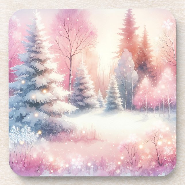 Pink Winter Wonderland Christmas  Beverage Coaster (Front)