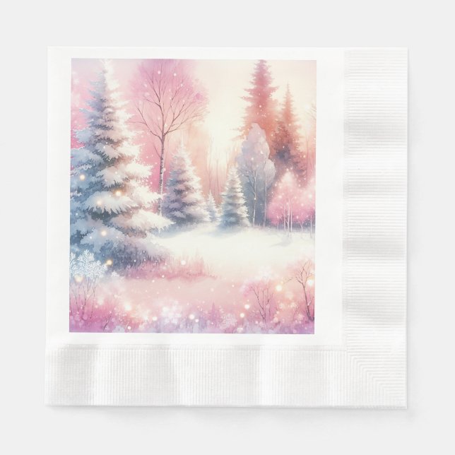 Pink Winter Wonderland Christmas  Napkins (Front)