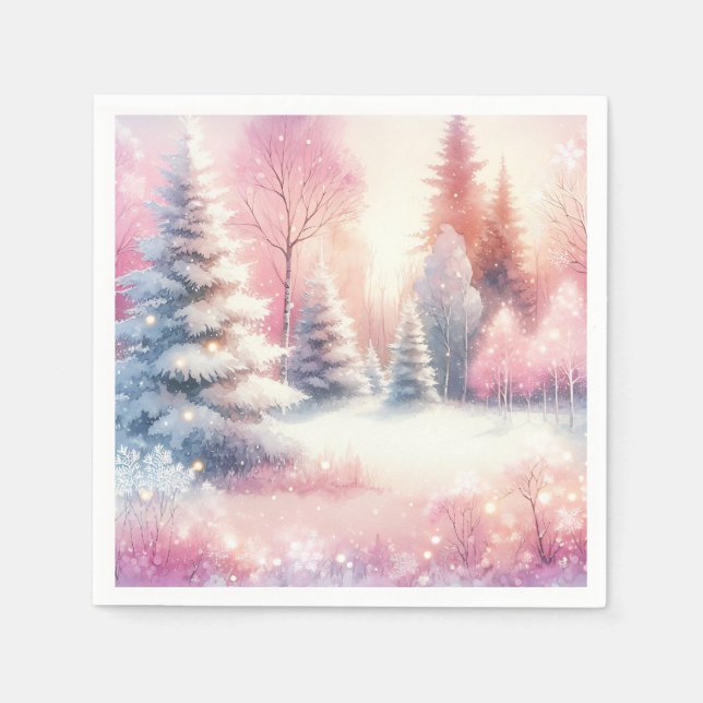 Pink Winter Wonderland Christmas  Napkins (Front)