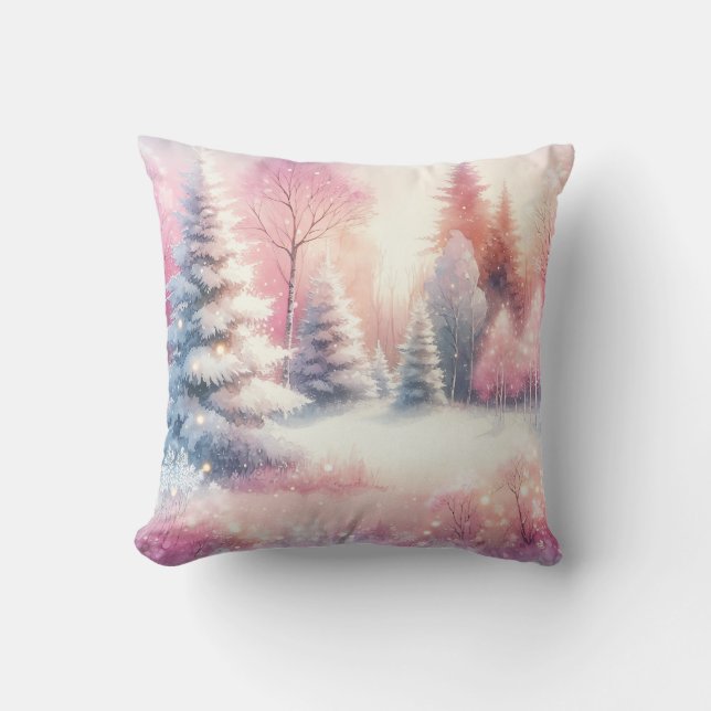 Pink Winter Wonderland Christmas  Throw Pillow (Front)
