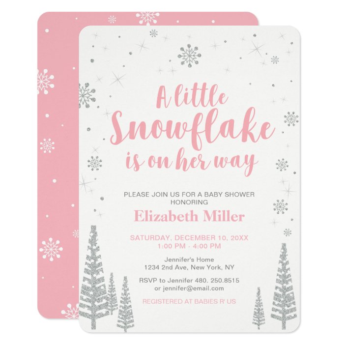 pink winter wonderland, girl baby shower, 4.5x6.25 invitation  zazzle