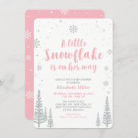 Pink Winter Wonderland, Girl Baby Shower Invitation