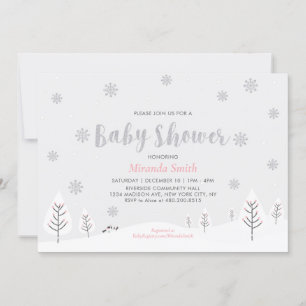 Pink Winter Wonderland, Girl Baby Shower Sprinkle Invitation