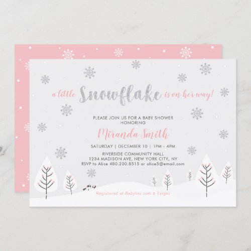 Pink Winter Wonderland Girl Baby ShowerSprinkle Invitation