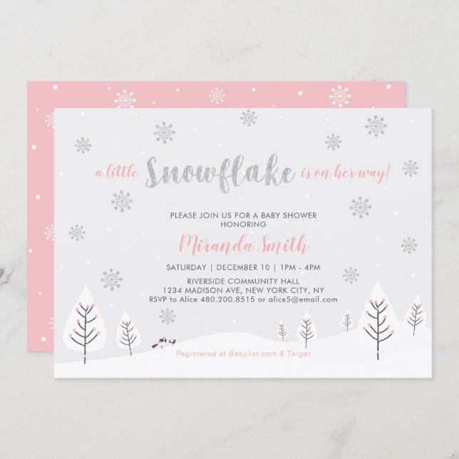 Pink Winter Wonderland, Girl Baby Shower/Sprinkle Invitation (Front/Back)