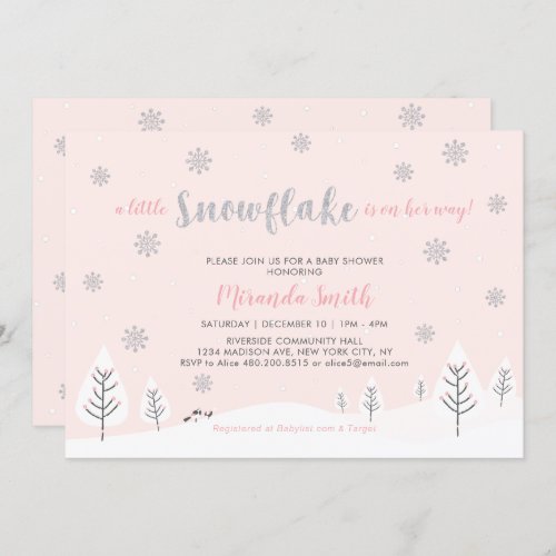Pink Winter Wonderland Girl Baby ShowerSprinkle  Invitation