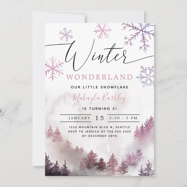 Pink Winter Wonderland Girl Birthday  Invitation (Front)