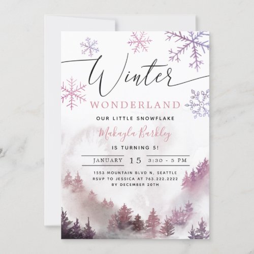 Pink Winter Wonderland Girl Birthday  Invitation