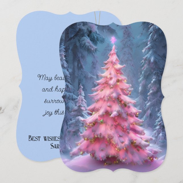 Pink Winter Wonderland Personalize Signature Holiday Card (Front/Back)