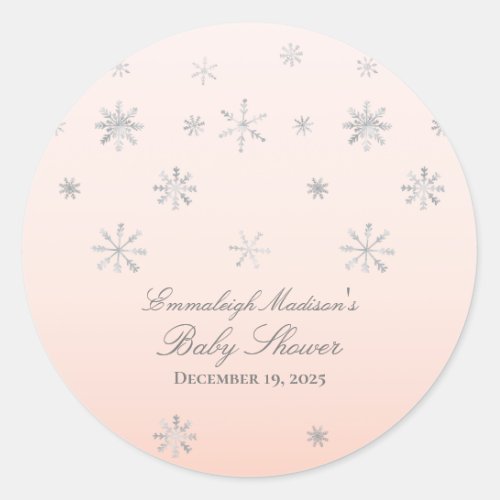 Pink Winter Wonderland Snowflake Baby Shower Favor Classic Round Sticker