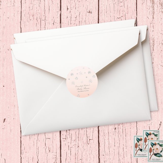 Pink Winter Wonderland Snowflake Baby Shower Favor Classic Round Sticker (Creator Uploaded)
