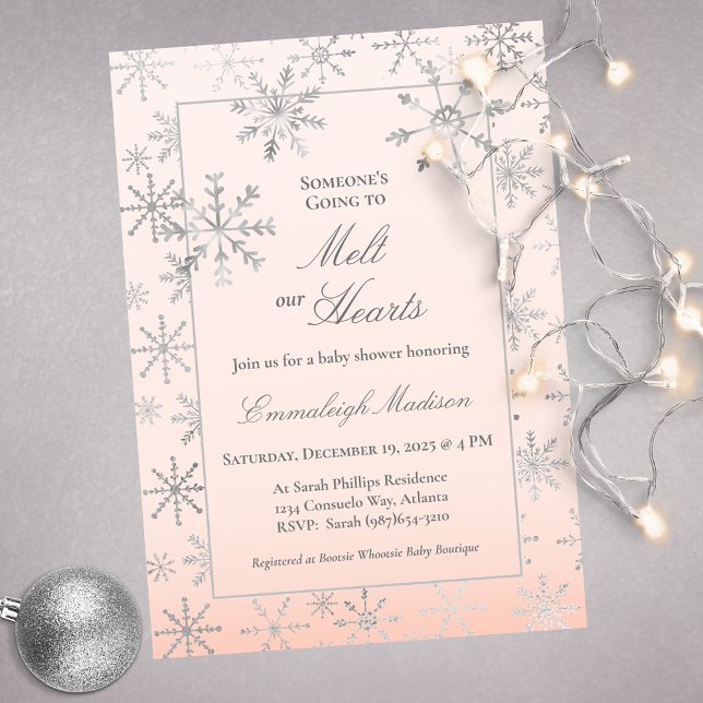 Pink Winter Wonderland Snowflake Baby Shower Invitation (Creator Uploaded)