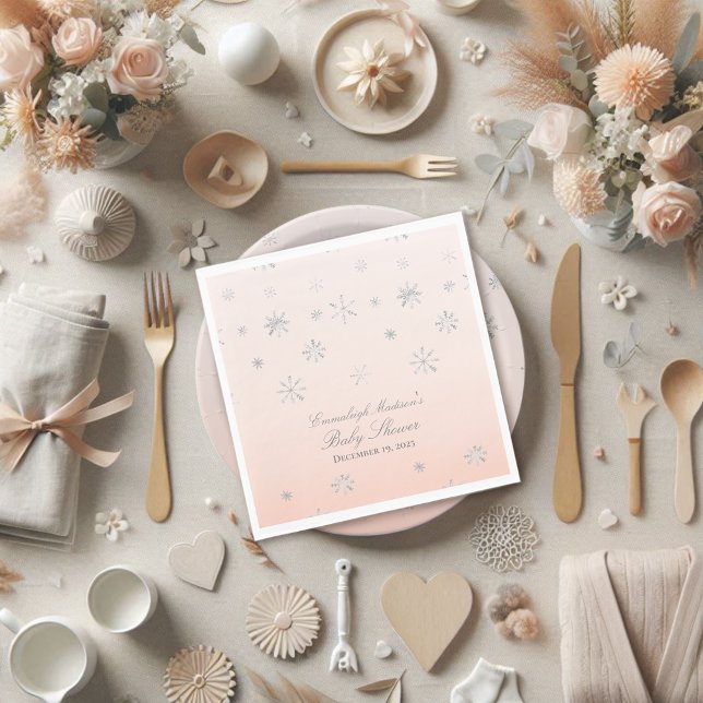 Pink Winter Wonderland Snowflake Baby Shower Napkins (Creator Uploaded)