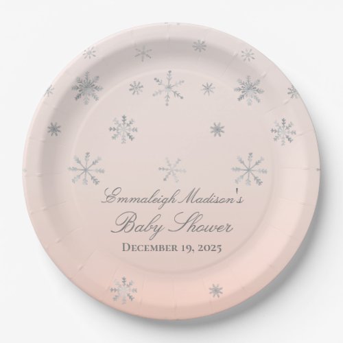 Pink Winter Wonderland Snowflake Baby Shower Paper Plates